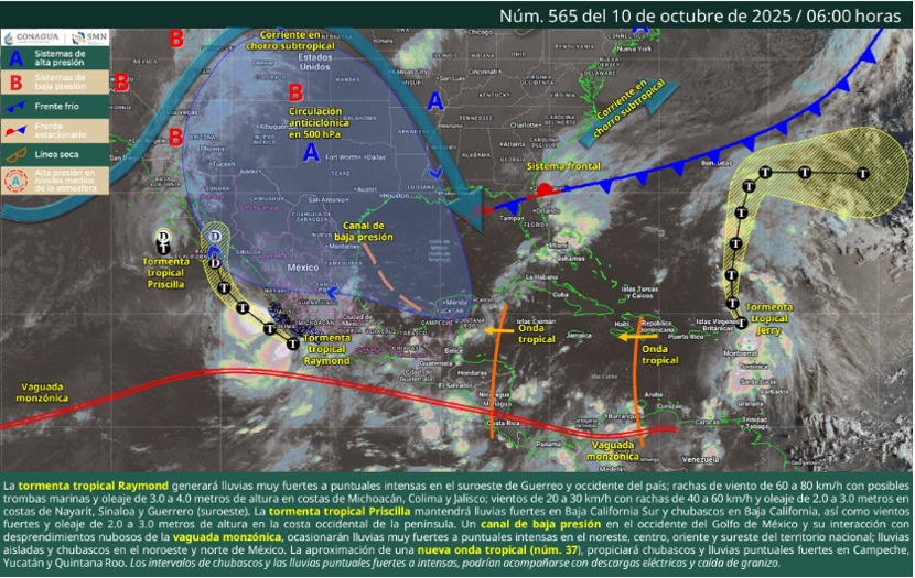 Protección Civil Tamaulipas emite aviso por presencia y continuidad de lluvias en la entidad
