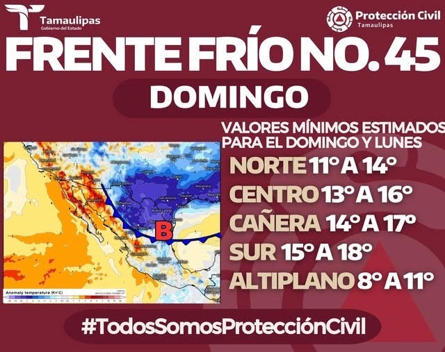 Alerta Protección Civil por ingreso de frente frío este fin de semana